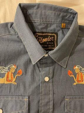 Howler Brothers Gaucho Blue Snap Button Short with Mermaid Embroidery